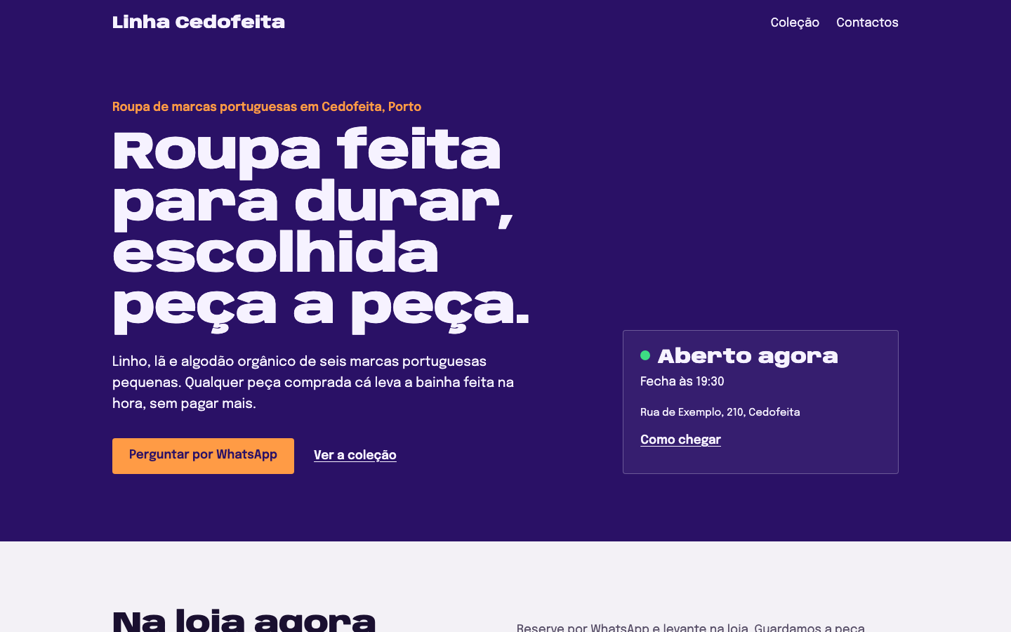 Esquina theme home page on desktop (demo site, text in Portuguese)