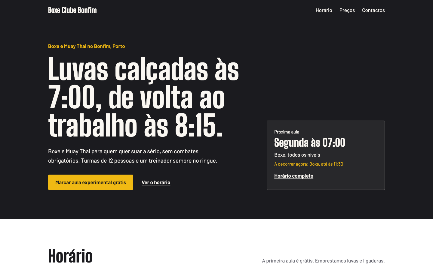Ringue theme home page on desktop (demo site, text in Portuguese)