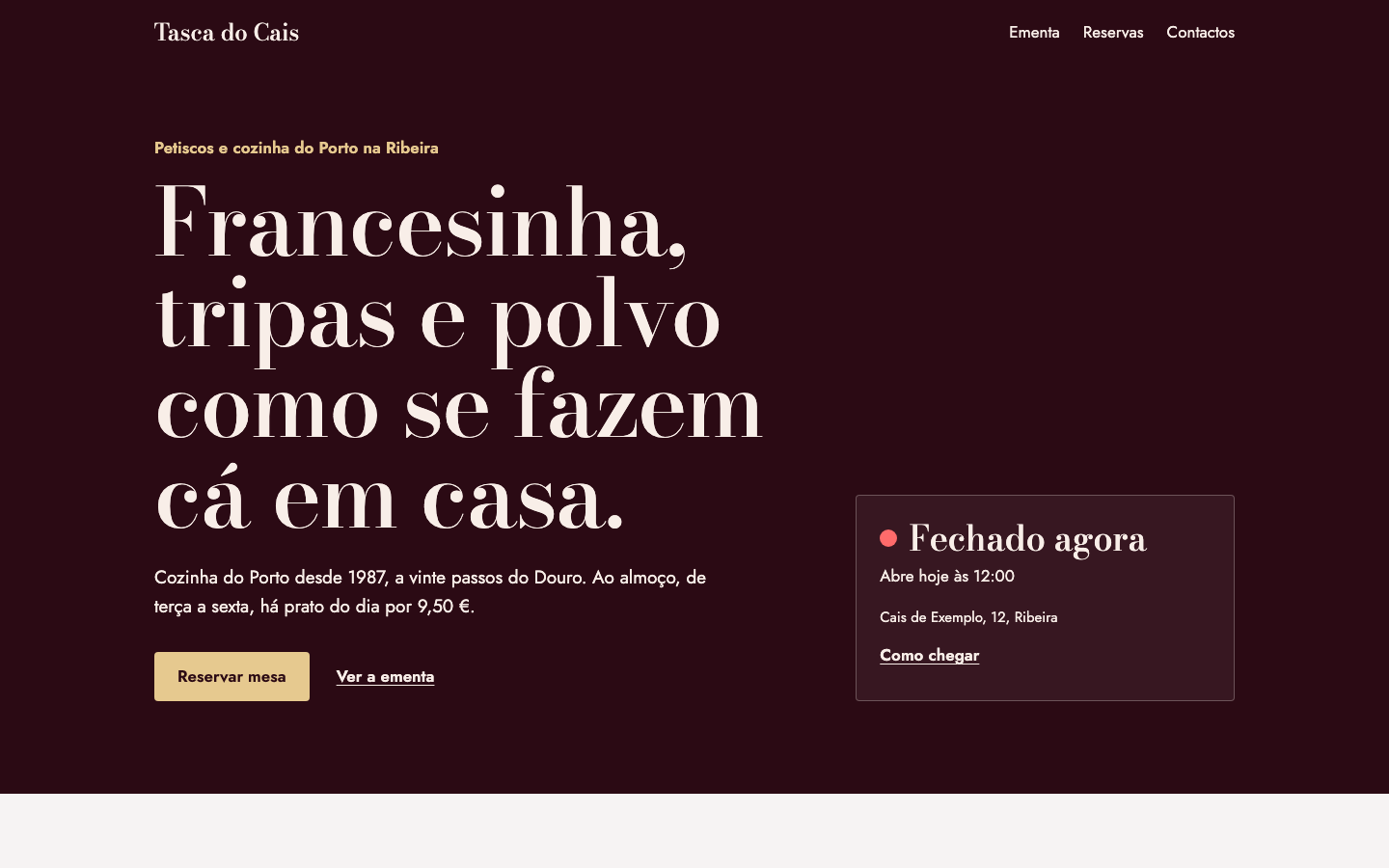 Veludo theme home page on desktop (demo site, text in Portuguese)